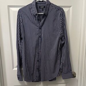 Express Men's Navy and White Plaid Shirt